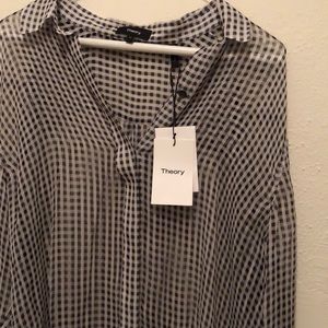 Theory NWT Breeze Gingham 100% Silk Button Down